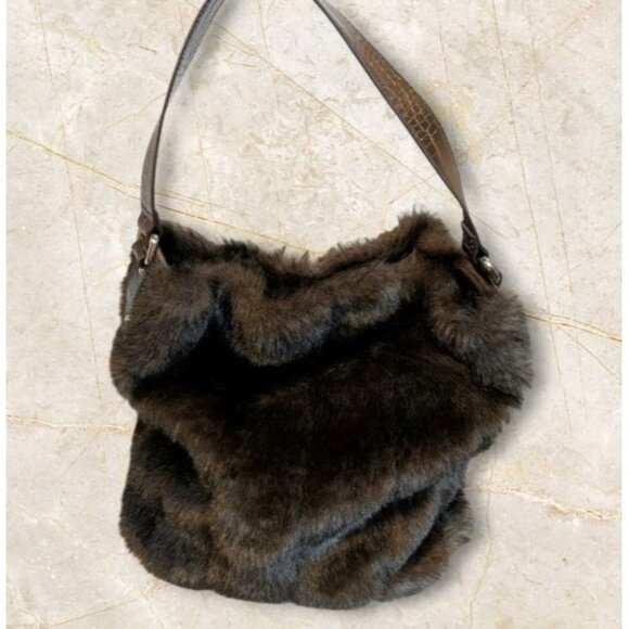 Bath & Body Works Handbags - Bath & Body Works Faux Fur Purse Brown Shoulder Bag Oversized Vtg Y2K Style Hobo